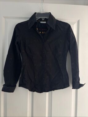 Ben Sherman Fitted Black Button-Up Shirt with Embroidered Pin Tuck Detail Sz XS